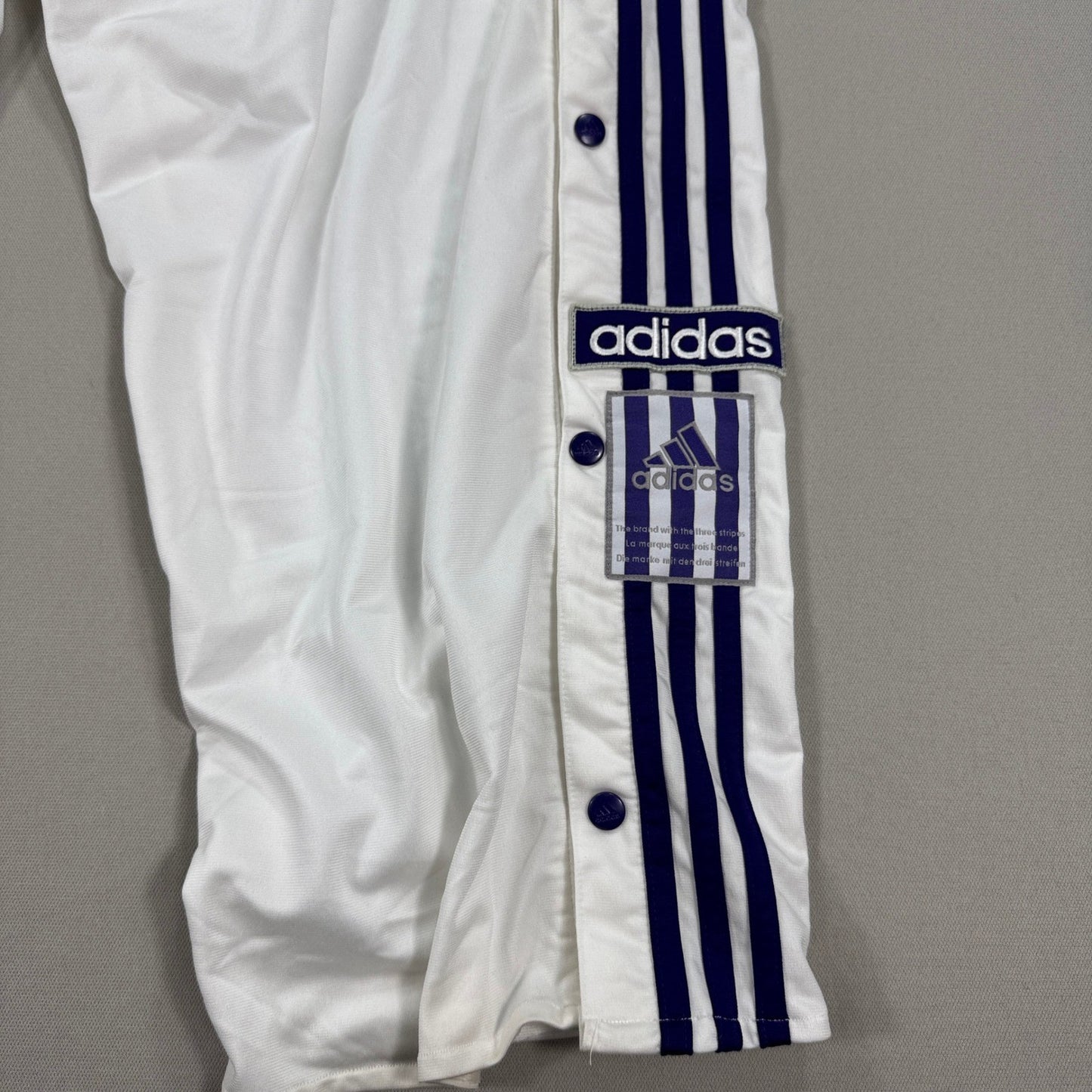 Vintage Adidas Track Pants mens XL White Three Stripe Side Snap Wide Leg Y2K