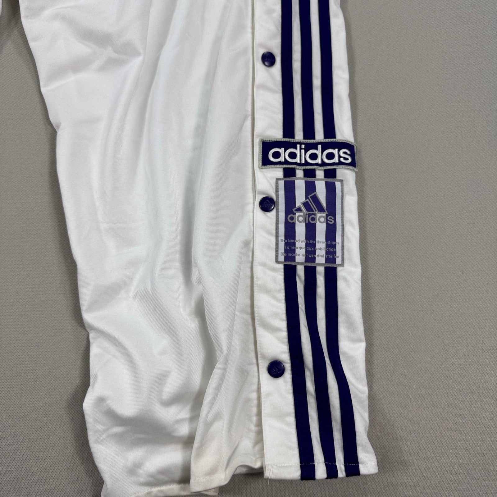 Vintage Adidas Track Pants mens XL White Three Stripe Side Snap Wide Leg Y2K