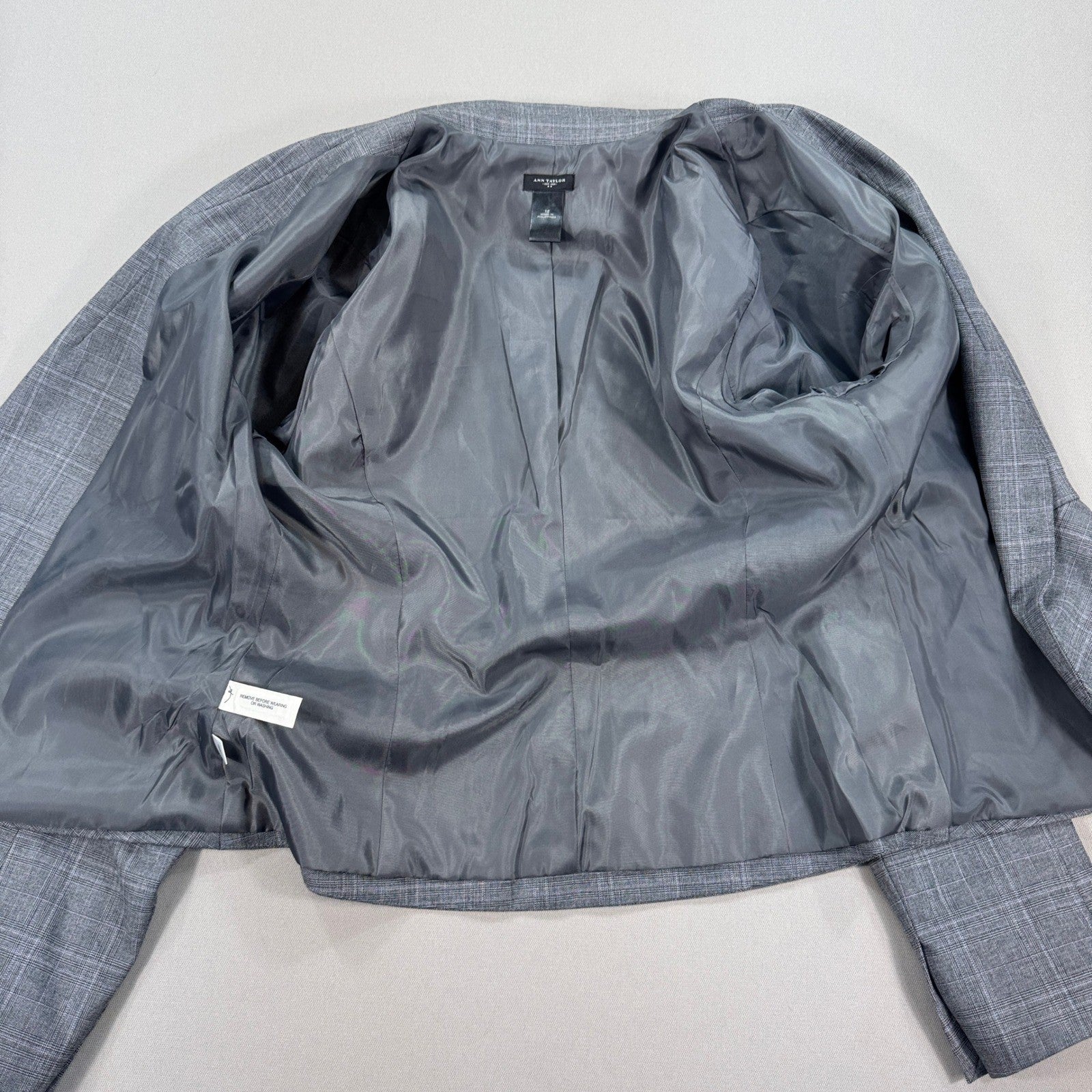 Ann Taylor Blazer Womens Size 12 Gray Plaid Career Office Business Casual
