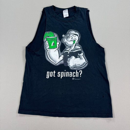 Vintage Popeye Got Spinach Shirt Cartoon Cut-Off mens Medium Black