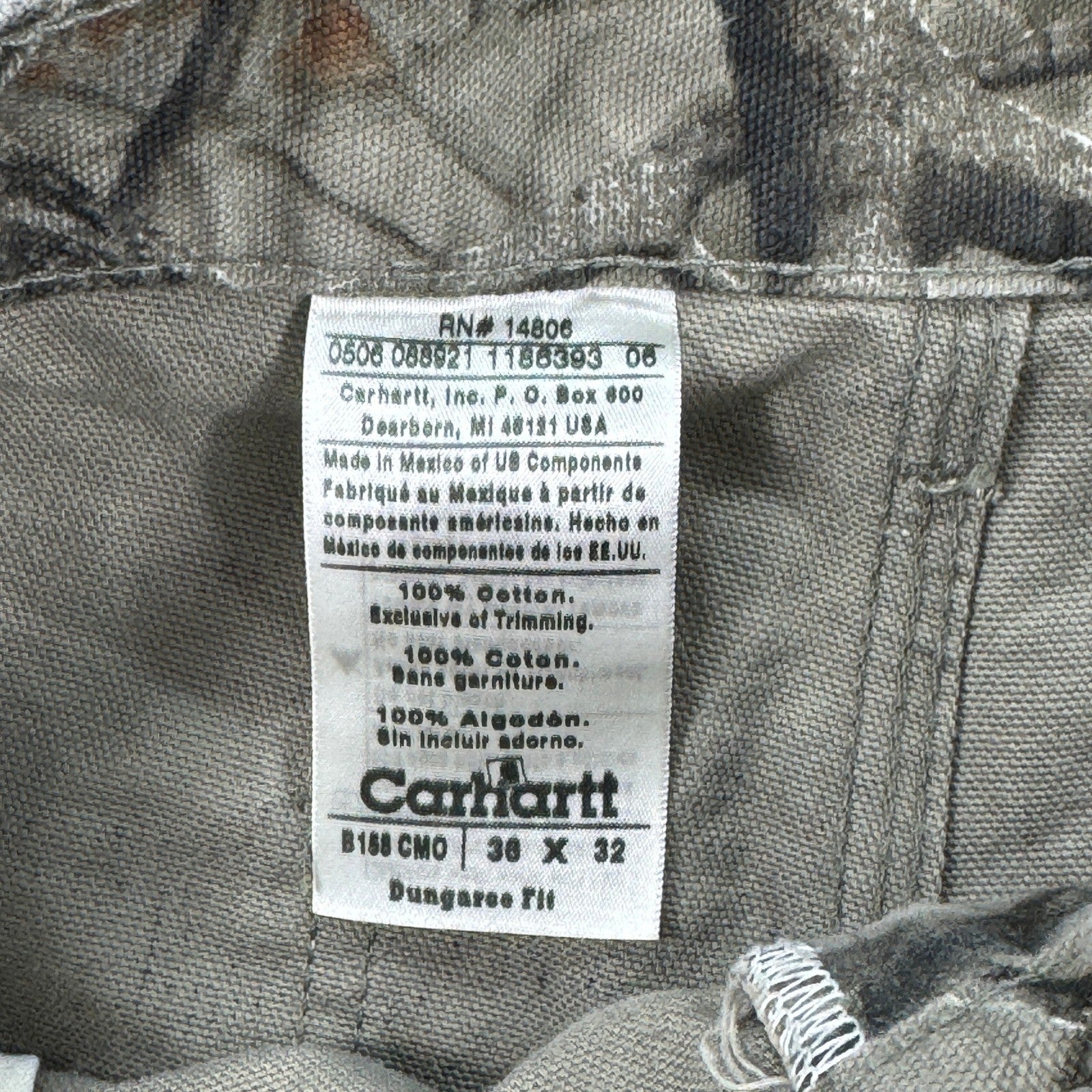 Vintage Carhartt B158 Realtree Camo Pants Dungaree Fit Work Mens 36x32 Carpenter