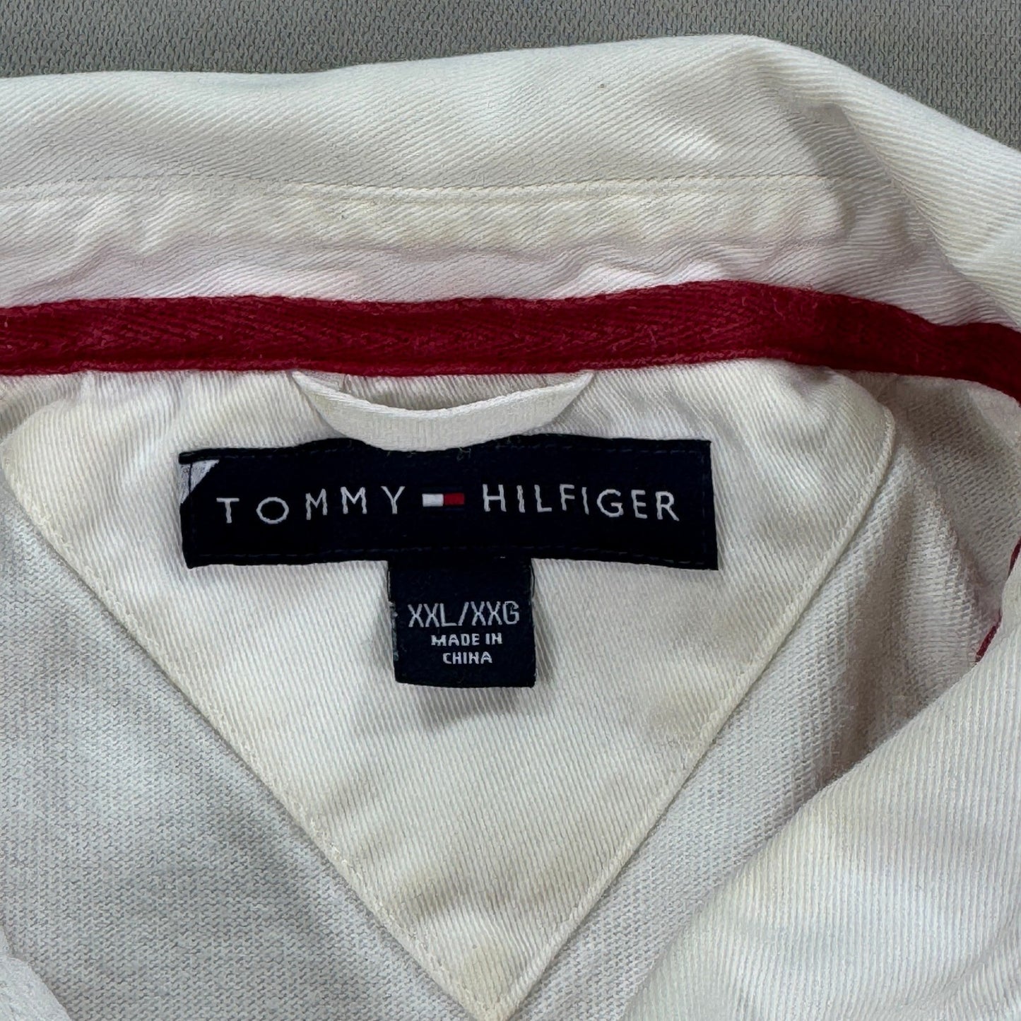 Vintage Tommy Hilfiger Rugby Polo Shirt Long Sleeve mens 2XL White Red Striped