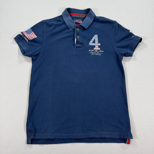 US Polo Assn Polo Shirt Slim Fit USA Flag #4 mens Large Navy Blue Short Sleeve