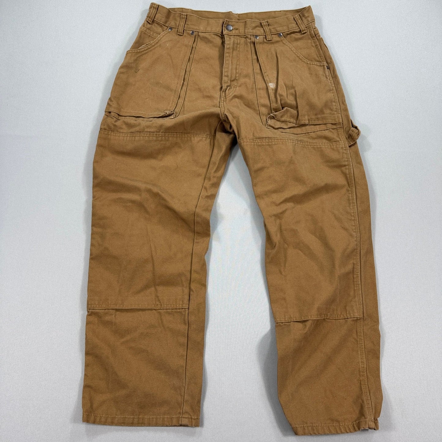 Dickies Double Knee Work Pants mens 32x28 Brown Canvas Carpenter Baggy Workwear