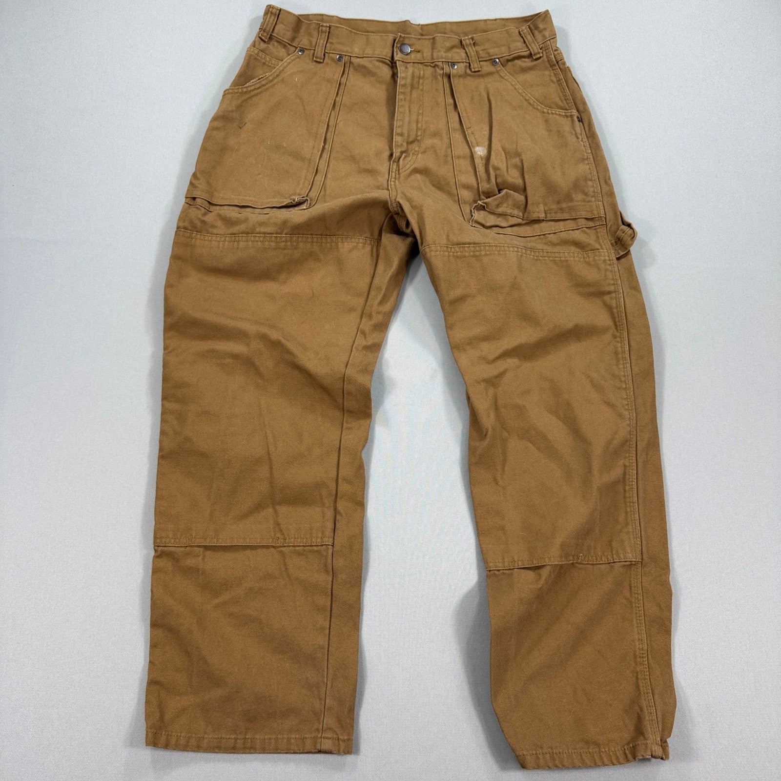 Dickies Double Knee Work Pants mens 32x28 Brown Canvas Carpenter Baggy Workwear