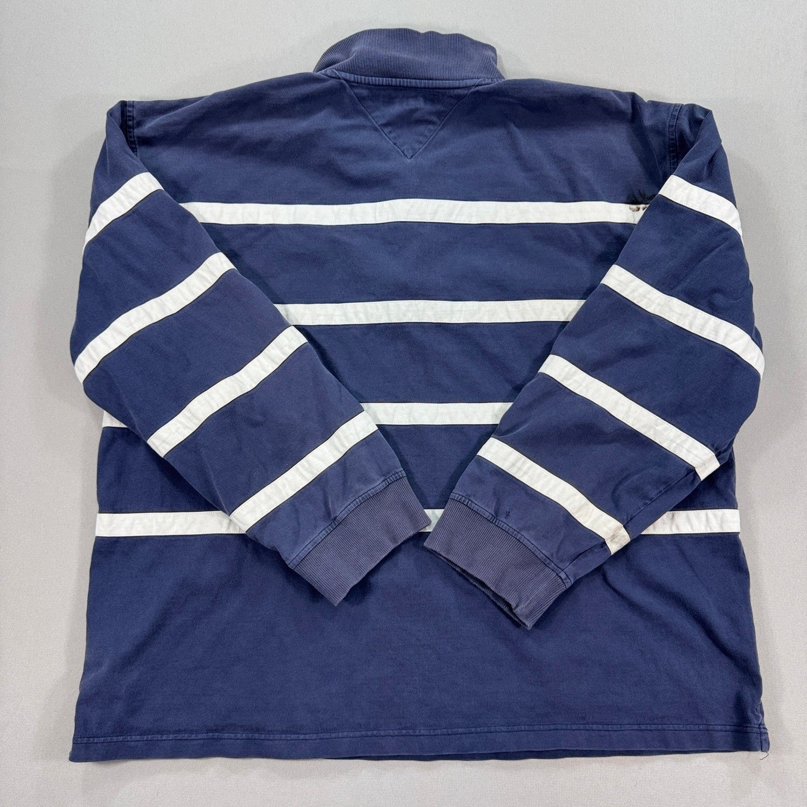 Tommy Hilfiger Rugby Shirt Long Sleeve mens 2XL Blue White Stripe Quarter Zip