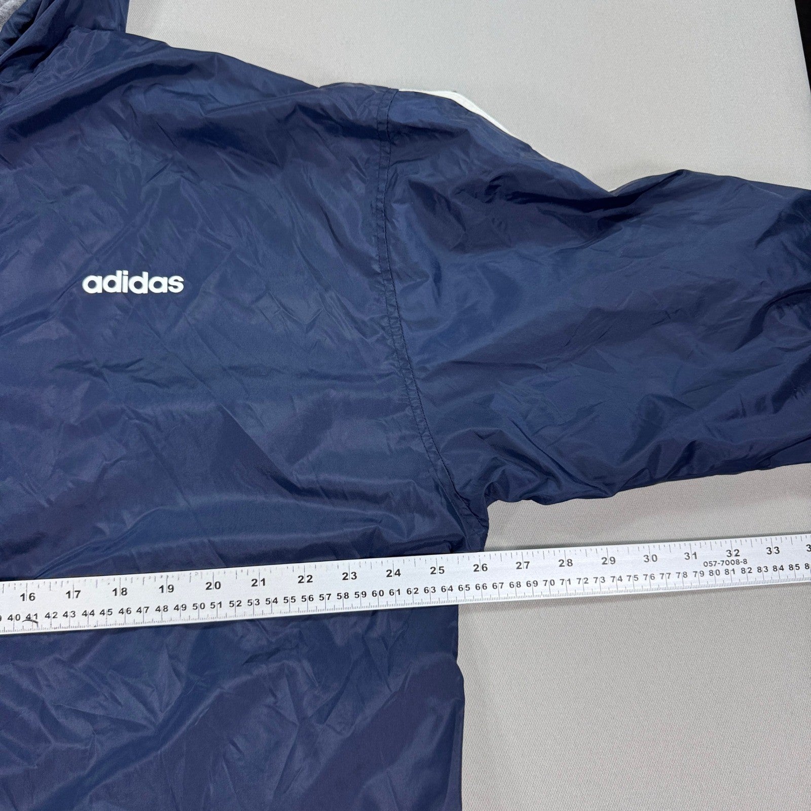 Vintage Adidas Jacket Big Trefoil Logo 3 Striped mens Large Full Zip Hood Lined