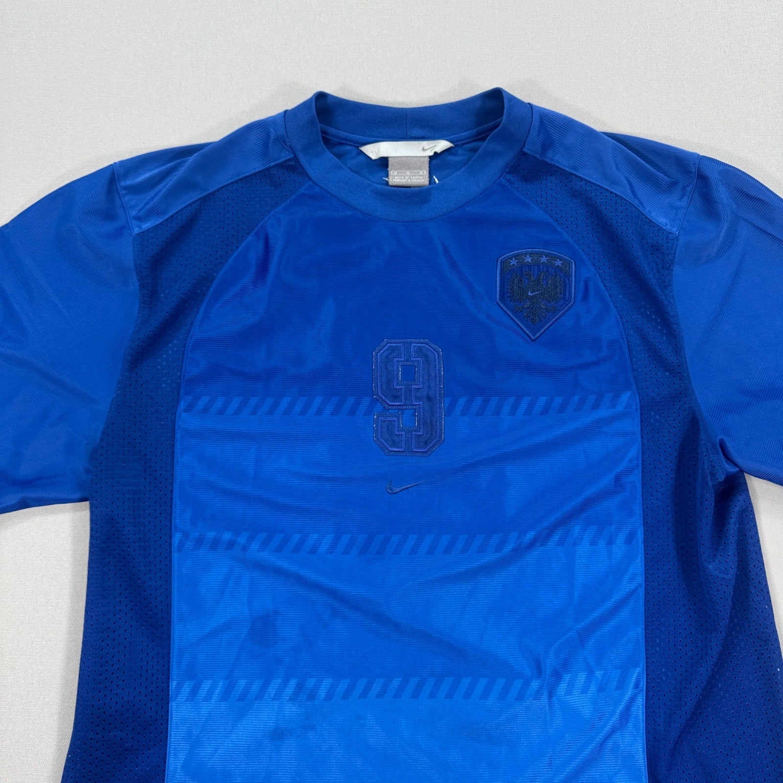 Vintage Nike Football Jersey #9 mens Medium Blue Soccer Training Shirt Mesh