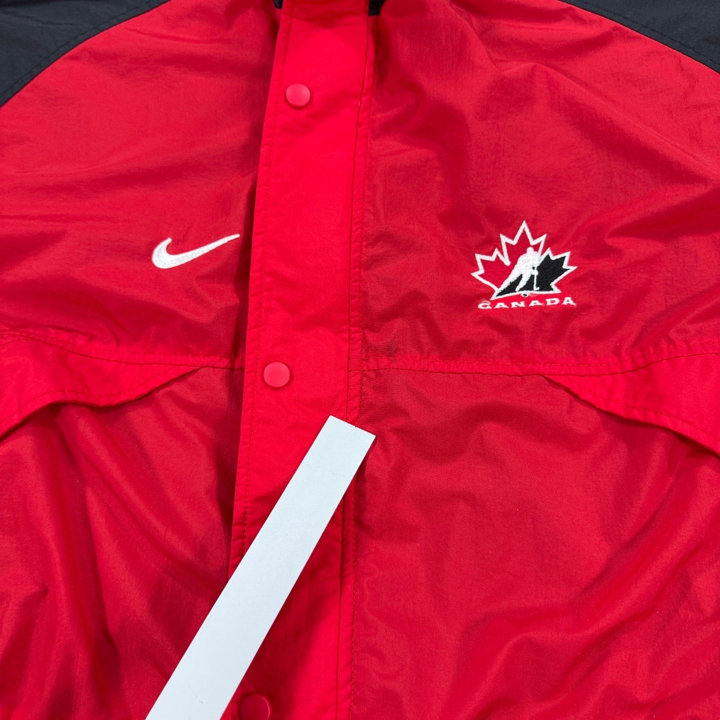 VTG Nike Canada Olympic Team Windbreaker Jacket Mens 2XL Red Black Full Zip Snap