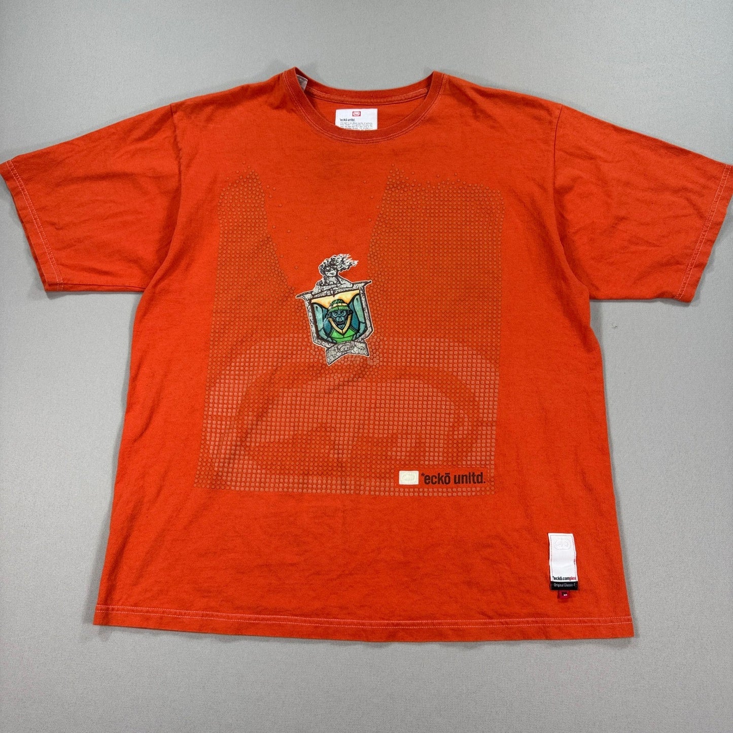 Vintage 90s Ecko Unltd T-Shirt mens XL Orange Made In USA 100% Cotton Rhino Y2k
