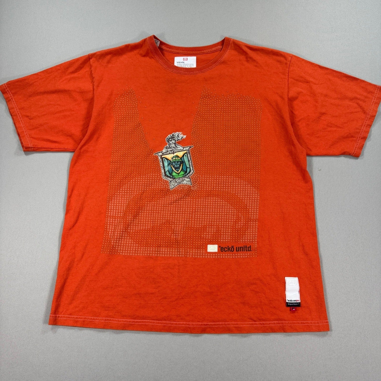 Vintage 90s Ecko Unltd T-Shirt mens XL Orange Made In USA 100% Cotton Rhino Y2k