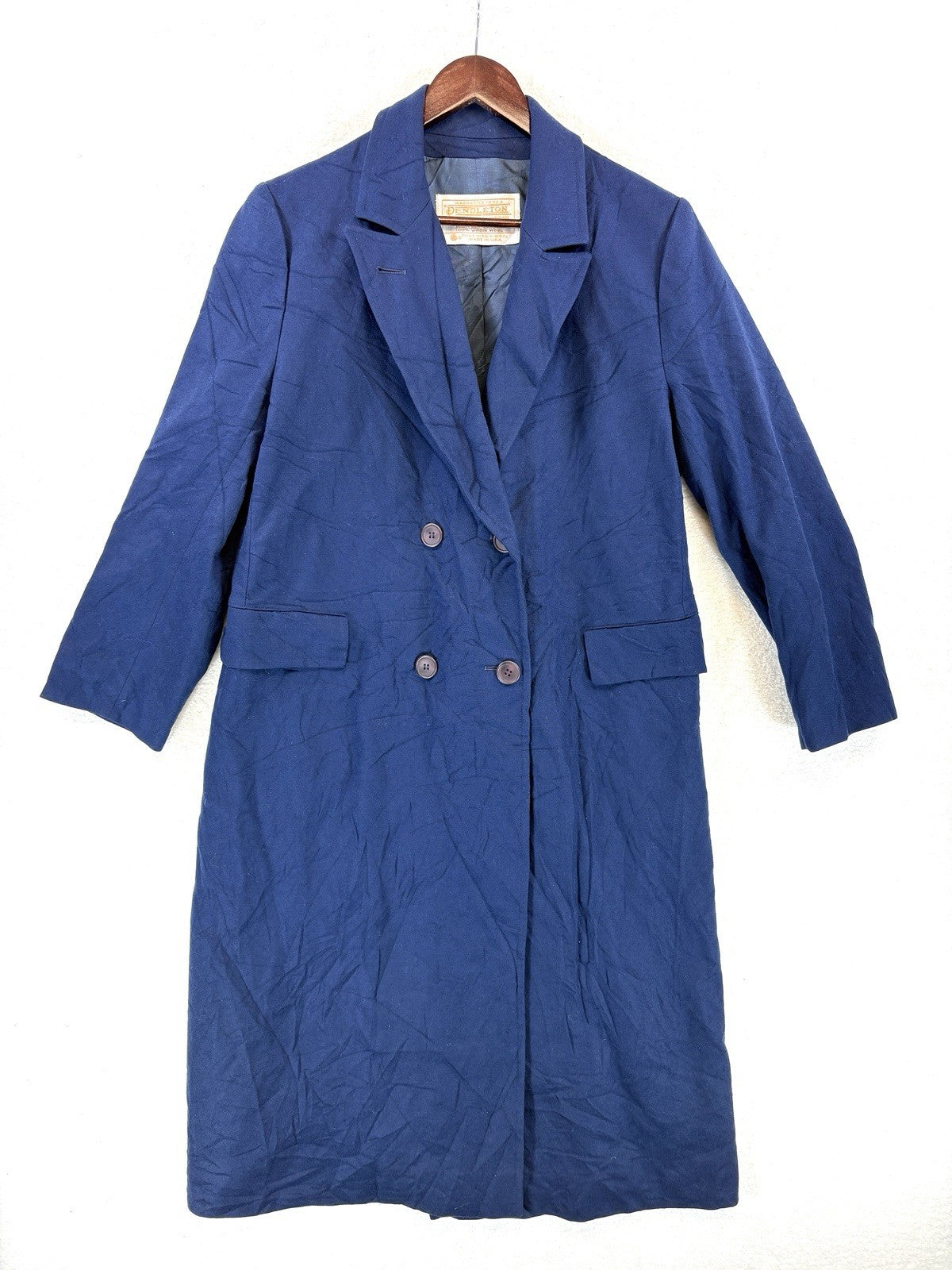 Pendleton 100% Virgin Wool Long Blue Trench Coat Double Breasted Womens Size 12