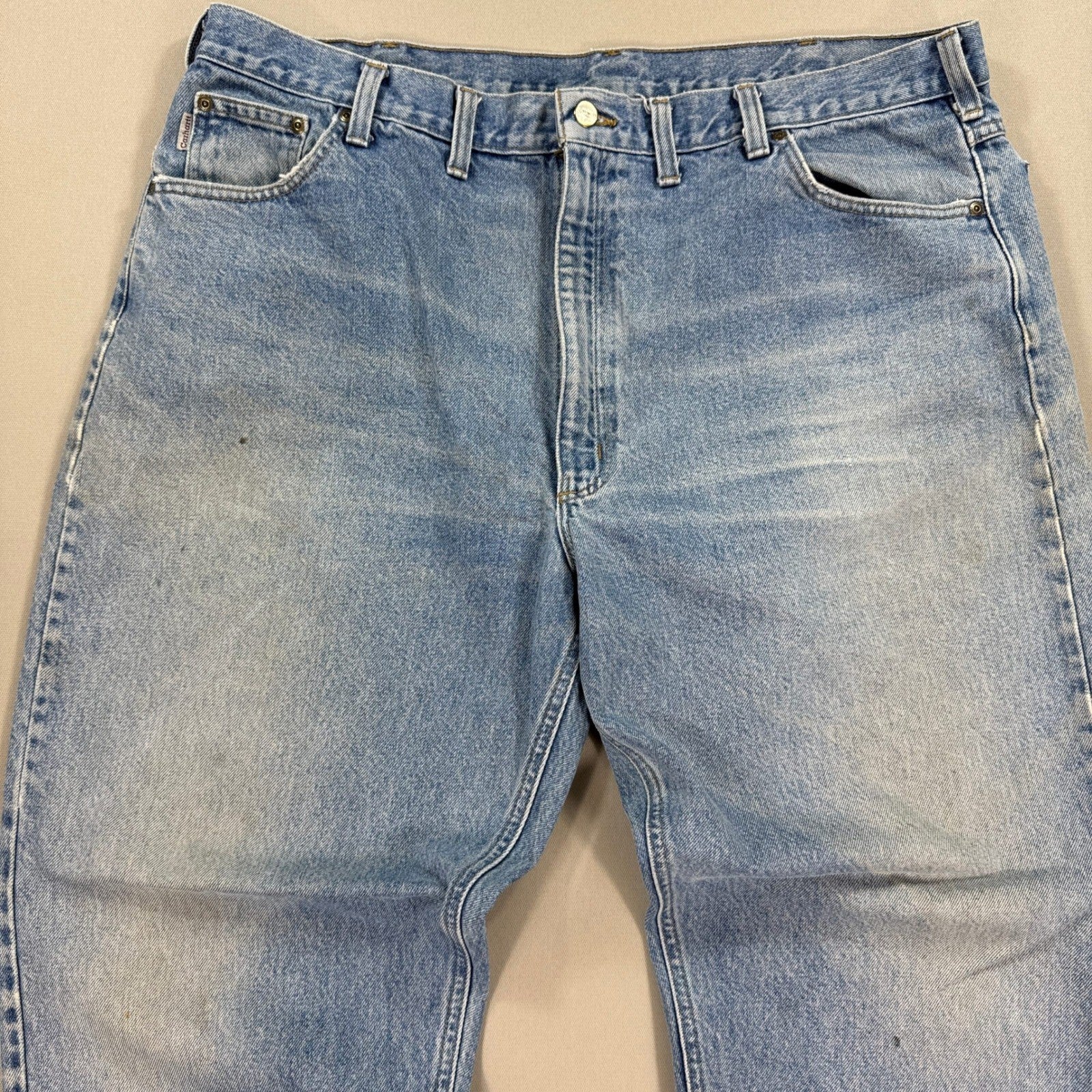 Carhartt Jeans Baggy Fit mens 40x31 Blue Denim Work Pants Grunge Distressed