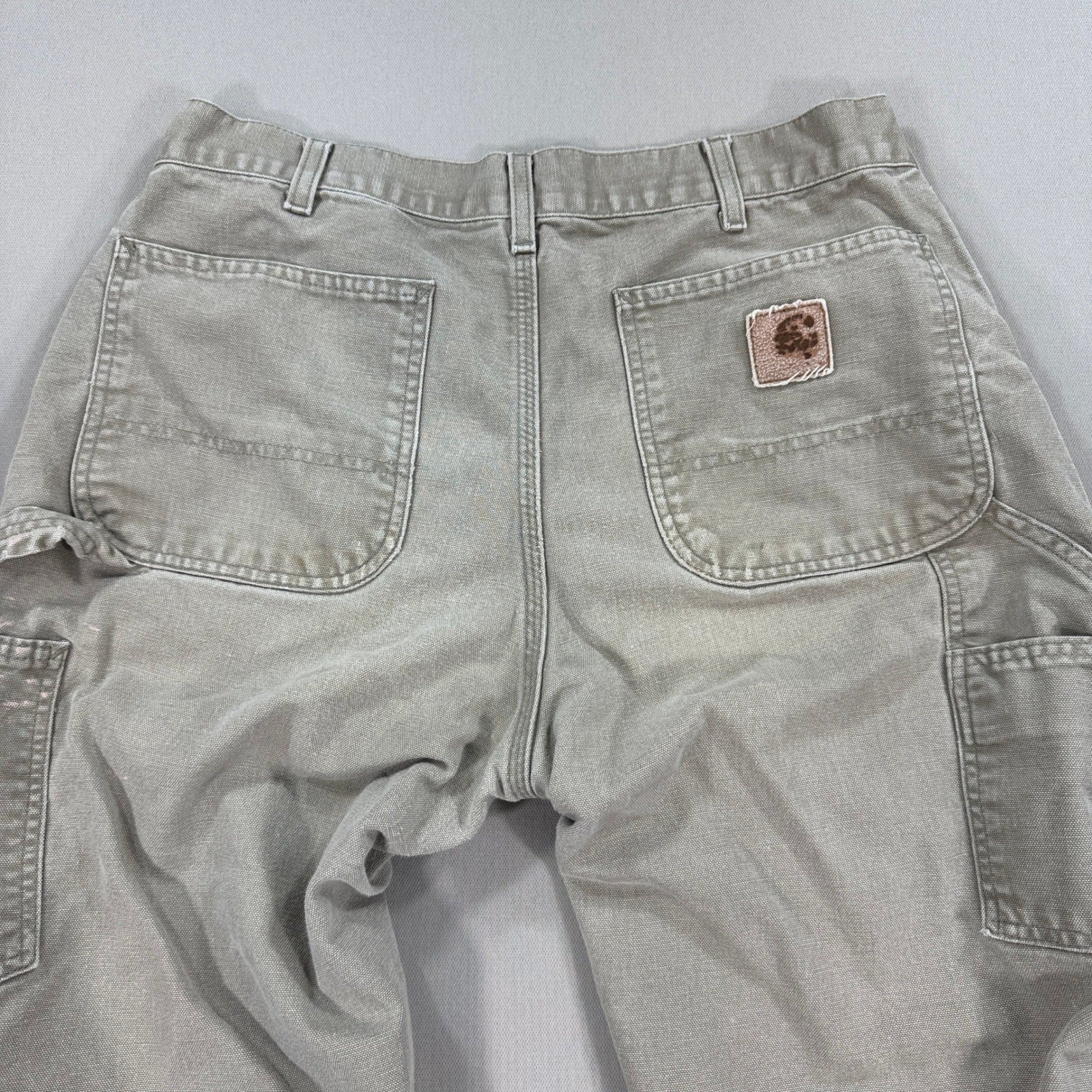 Vintage Carhart B11 Pants Mens 34x30 Beige Duck Canvas Distressed Wideleg