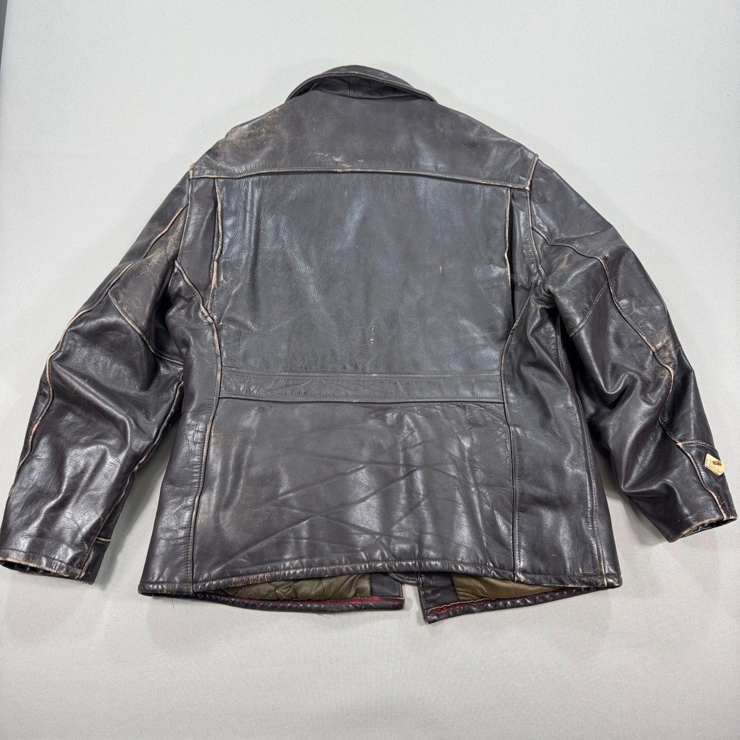 Vintage Super RARE Schott Bros Leather Coat Toggle Closure Mens Large Dark Brown