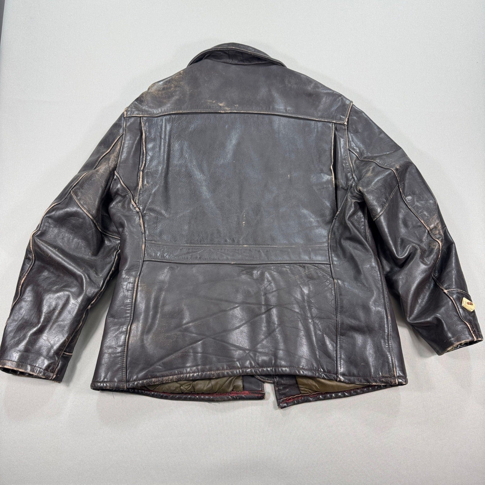 Vintage Super RARE Schott Bros Leather Coat Toggle Closure Mens Large Dark Brown