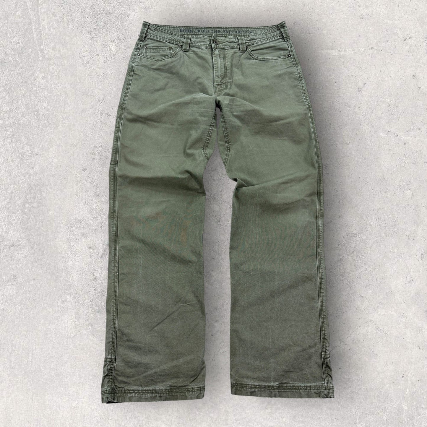 Prana Bronson Work Pants mens 38x34 Olive Green Canvas Carpenter Relaxed Fit