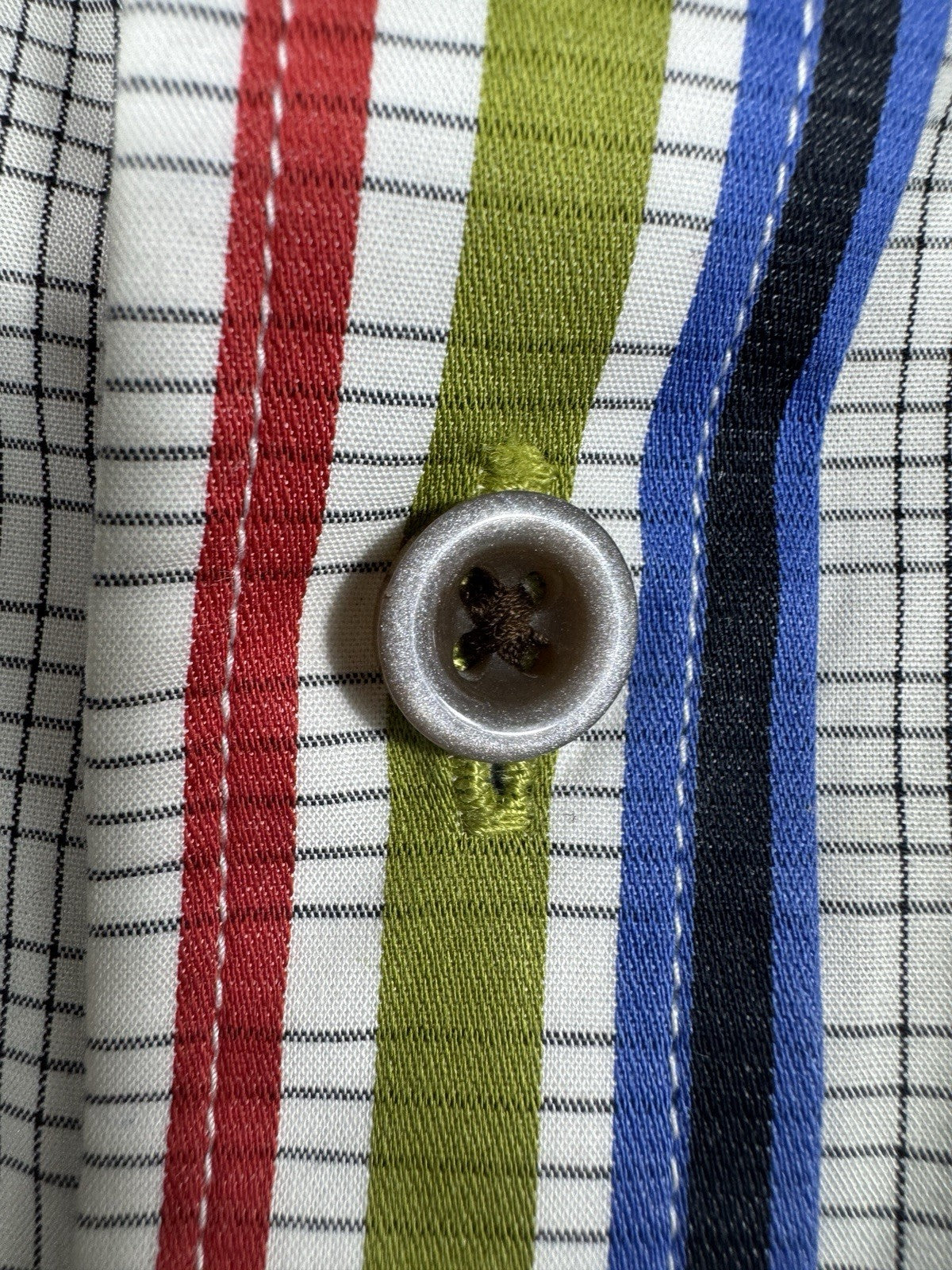 Robert Graham Men Striped Flip Cuff  Green Blue Dress Shirt Size Large 42 16.5