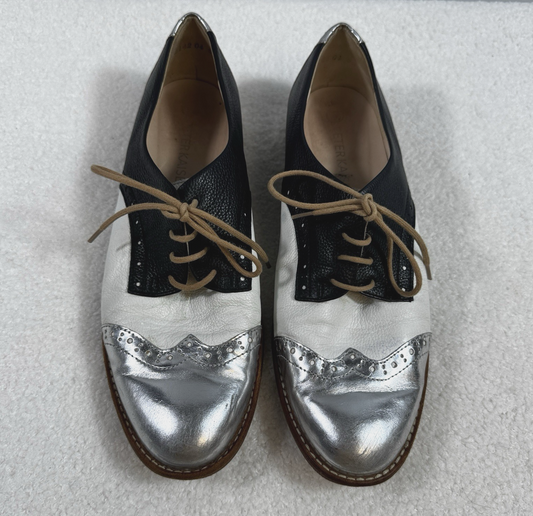 Peter Kaiser Lace Up Shoes Womens Size 5.5 Black Silver Elegant Leather Loafer