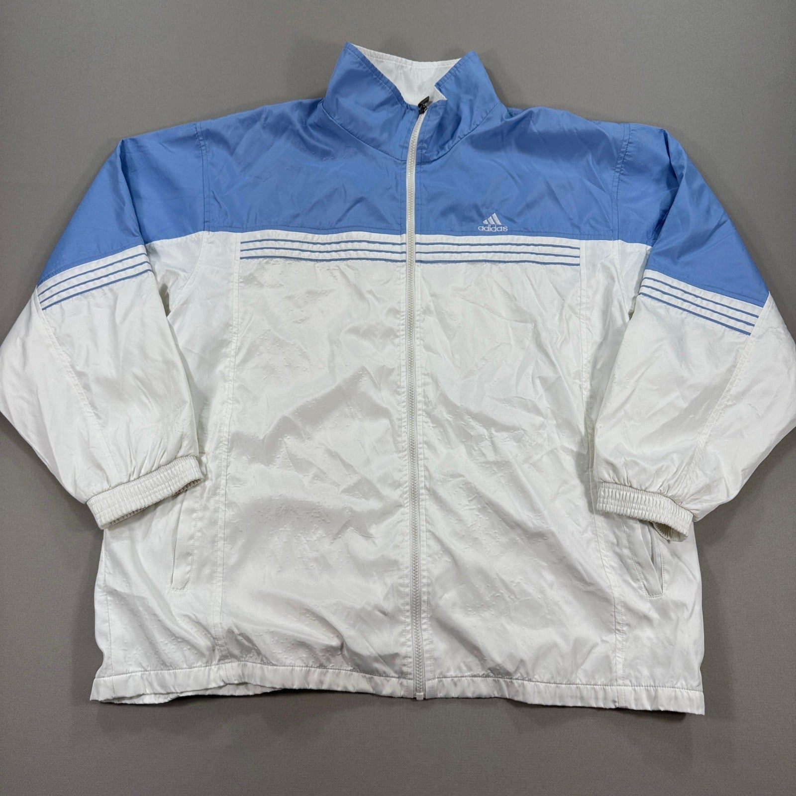 Vintage Adidas Windbreaker Jacket mens 3XL Blue White Stripe Full Zip Trefoil