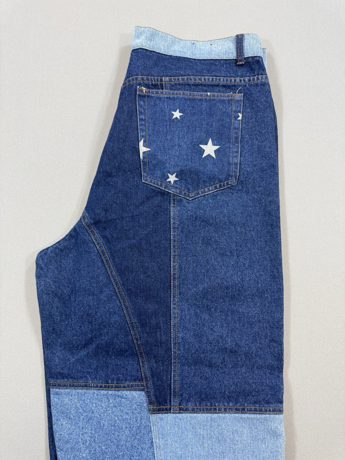 Vintage Baggy Y2K Jeans Mens 38x32 Blue Denim Patchwork USA Flag