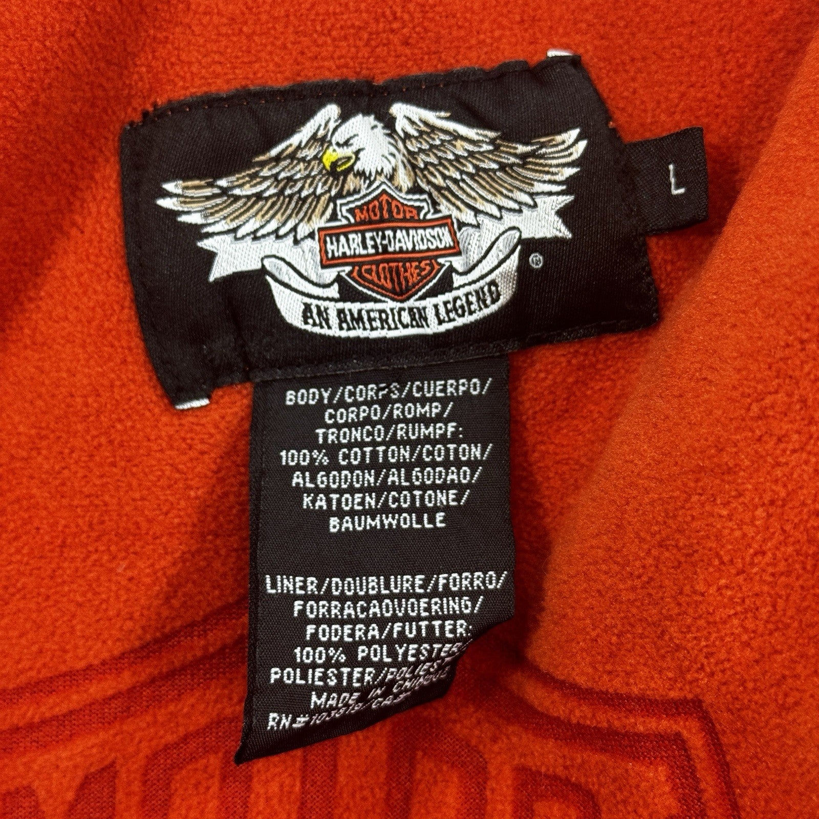 Harley Davidson Jean Jacket V-Twin Power mens Large Denim Fleece Lined 2006