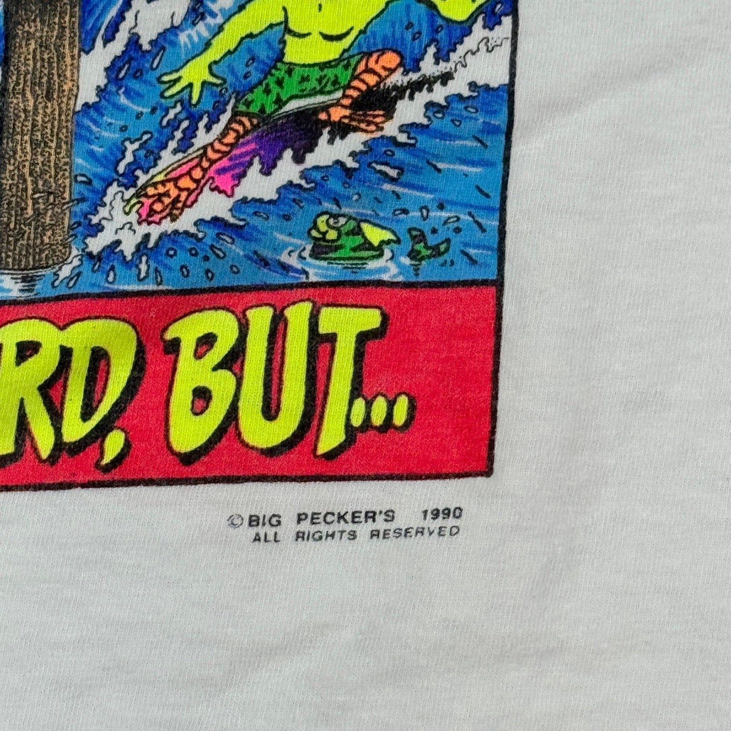 Vintage Big Peckers T-Shirt 90s mens Large Surfing Cartoon Single Stitch
