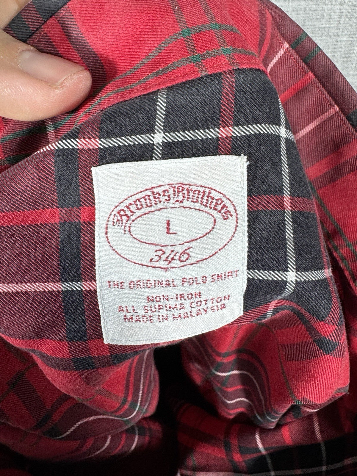 Brooks Brothers mens Polo Shirt Plaid Red Supima Cotton Large Button Down