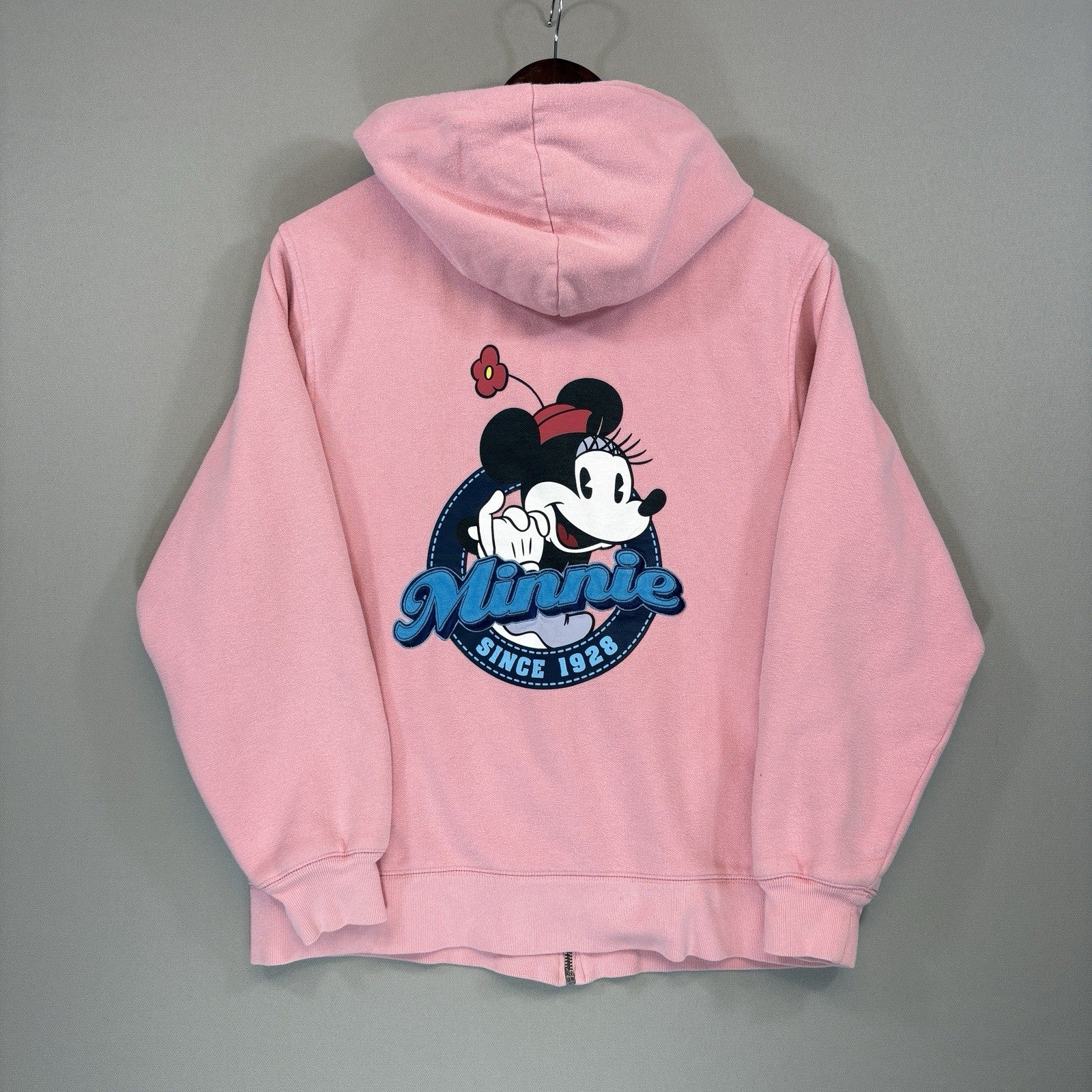 Disney Minnie Mouse Pink Zip Up Hoodie Womens Small Fleece Hooded Sweatshirt