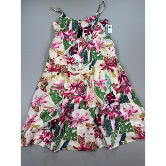 New Mexx With Tags Tiered Lenin Look Dress 2XL Sleeveless Floral Hawaiian Print