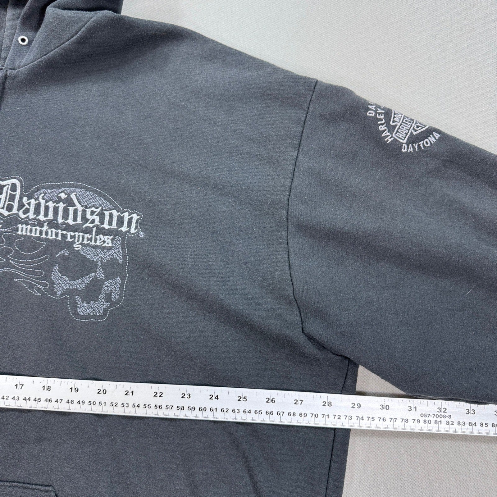 Y2K Harley Davidson Sweatshirt Daytona Skull Graphic Mens 2XL Zip Up Hoodie