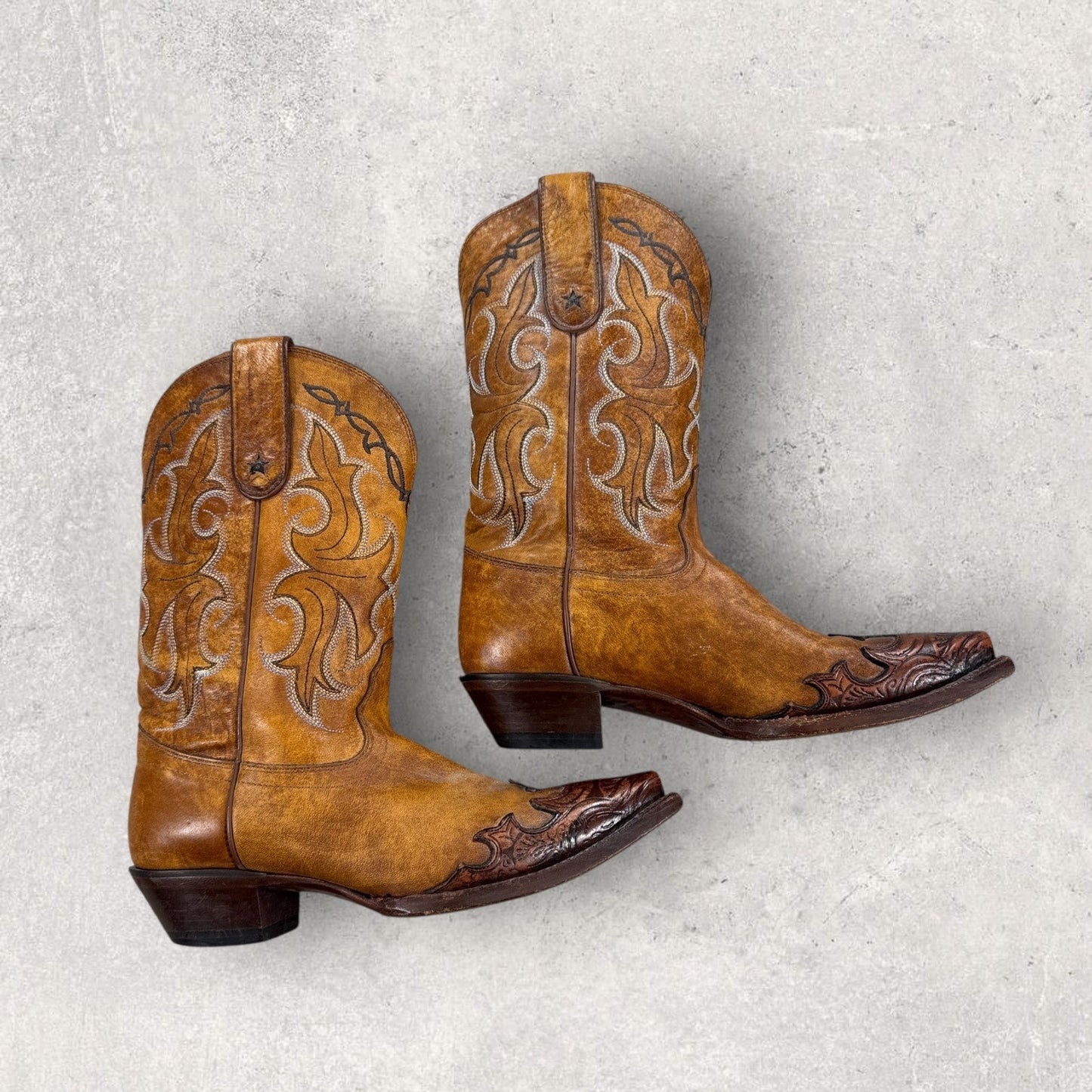 Tony Lama Leather Boots mens 6.5 Brown 2 Tone Western