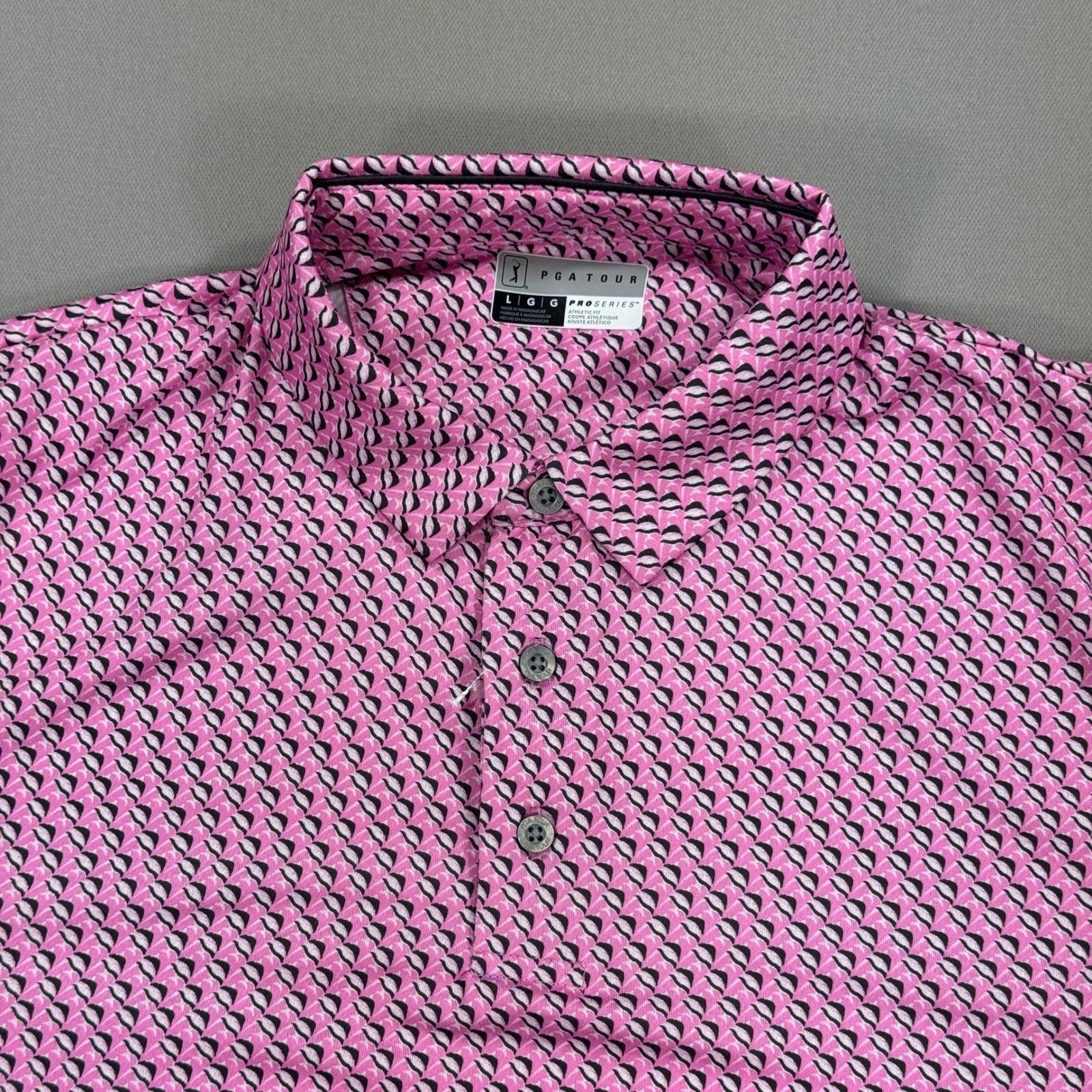 PGA Tour Pro Series Golf Polo Shirt Mens Large Pink Performance Athletic Stretch