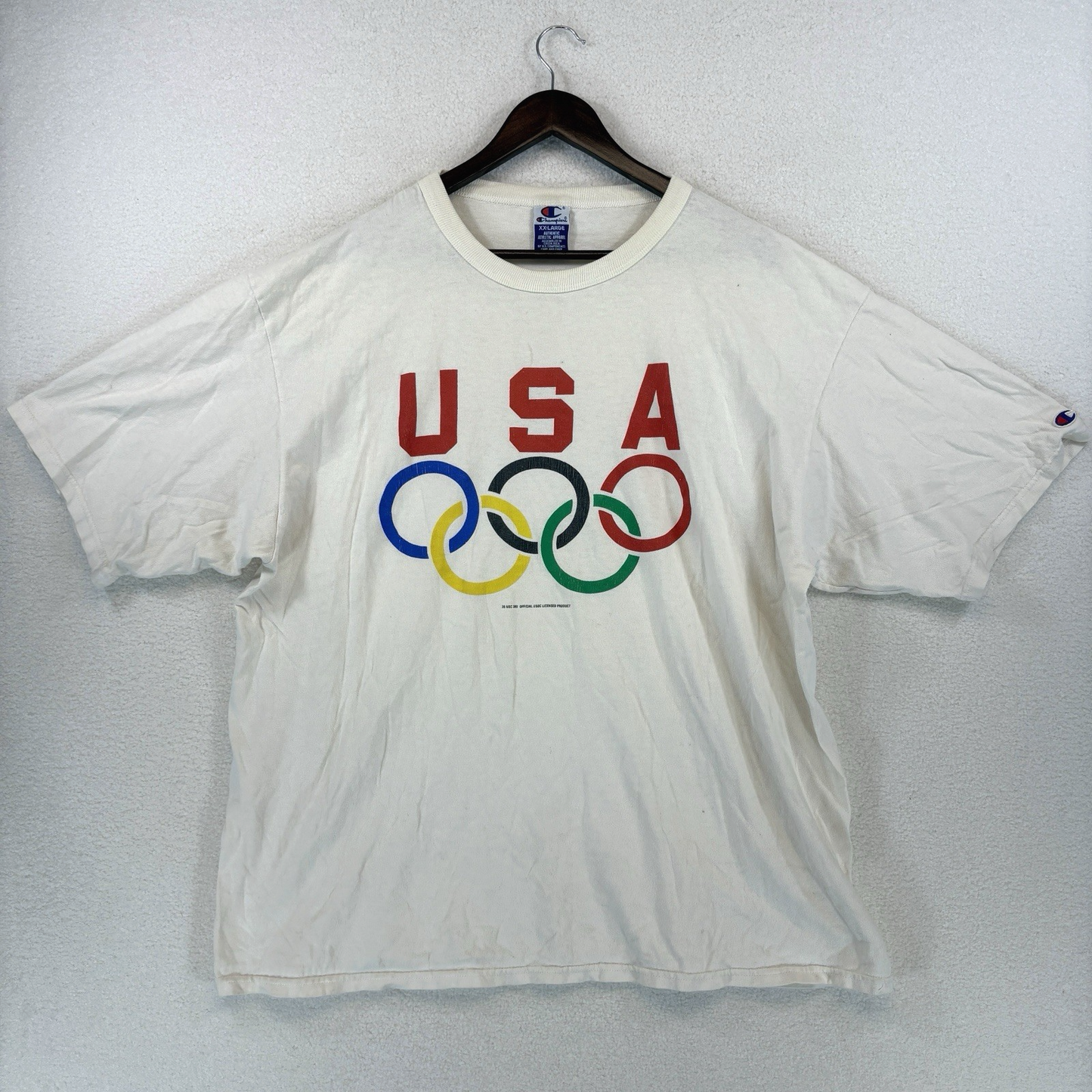 Vintage Champion USA Olympics White Shirt Men 2XL White 90s Olympic Rings