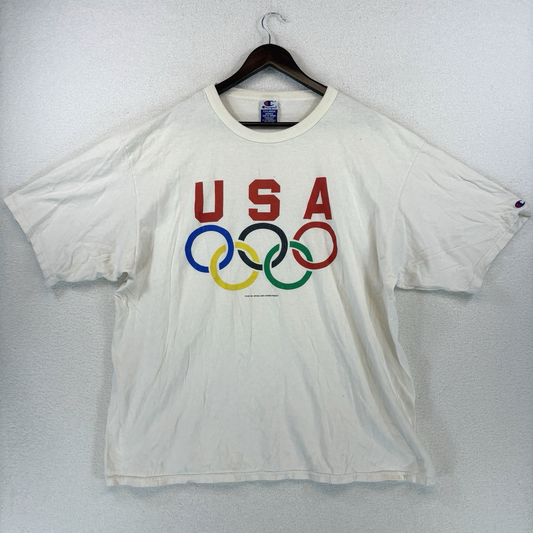 Vintage Champion USA Olympics White Shirt Men 2XL White 90s Olympic Rings