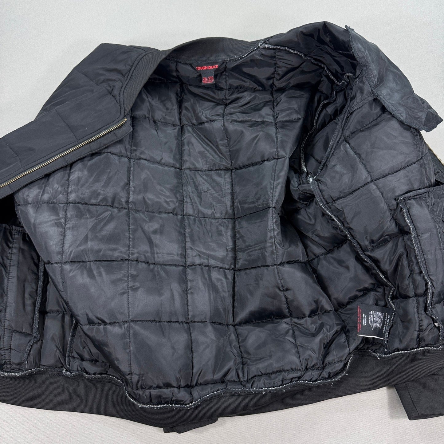 Tough Duck Bomber Jacket Quilted Lined mens 2XL Black Full Zip Padded Insulated
