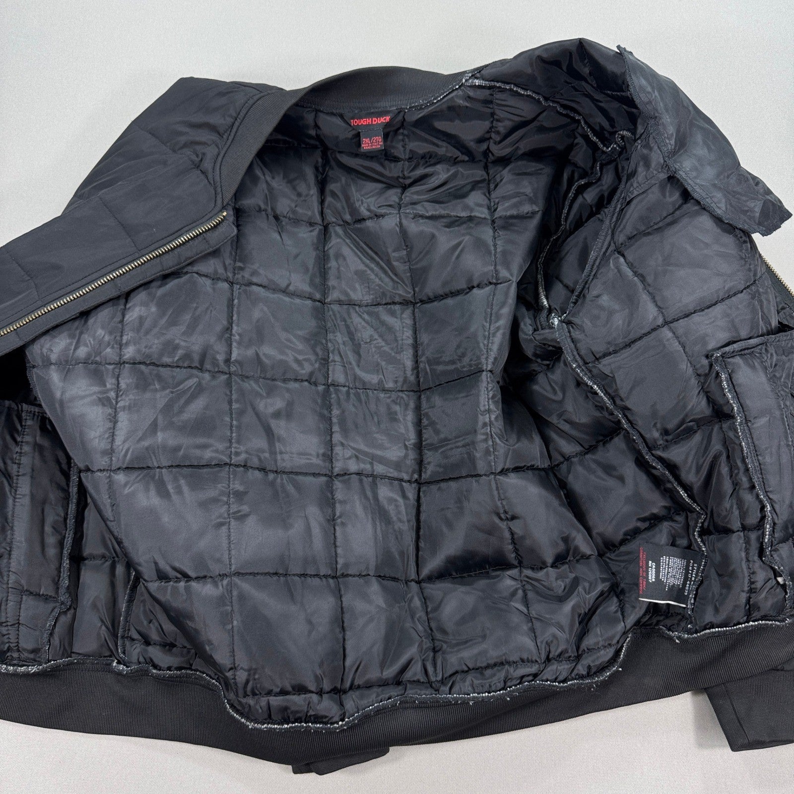 Tough Duck Bomber Jacket Quilted Lined mens 2XL Black Full Zip Padded Insulated