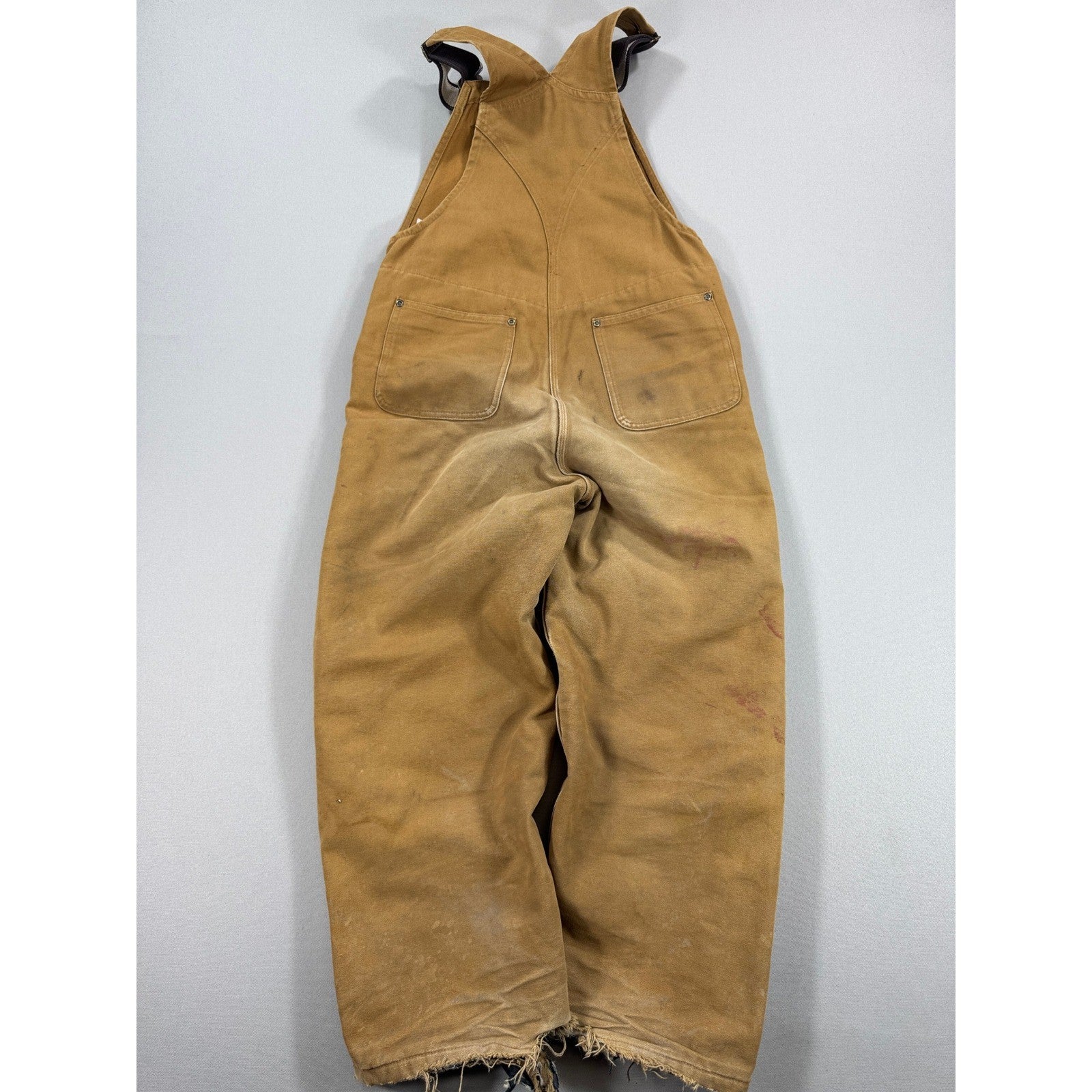 Vintage Carhartt Bib Overalls Double Knee Insulated Youth 12 Brown Distressed