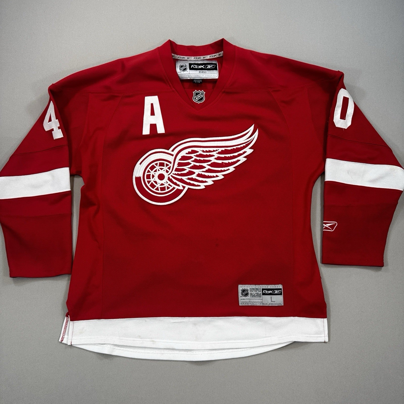 HENRIK ZETTERBERG DETROIT RED WINGS REEBOK RED JERSEY “A” SIZE Large,CCM
