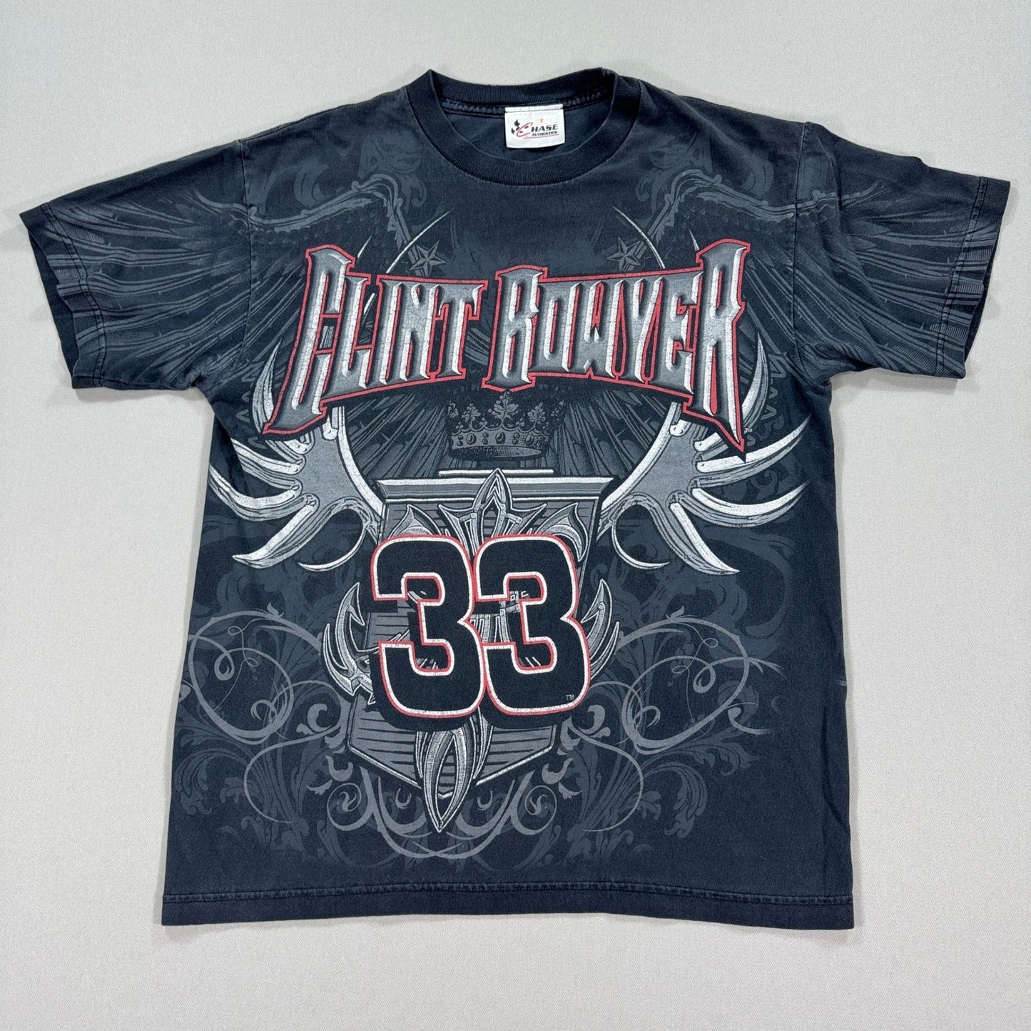 Vintage Clint Bowyer Cheerios NASCAR All Over Print T Shirt Mens Large Black #33