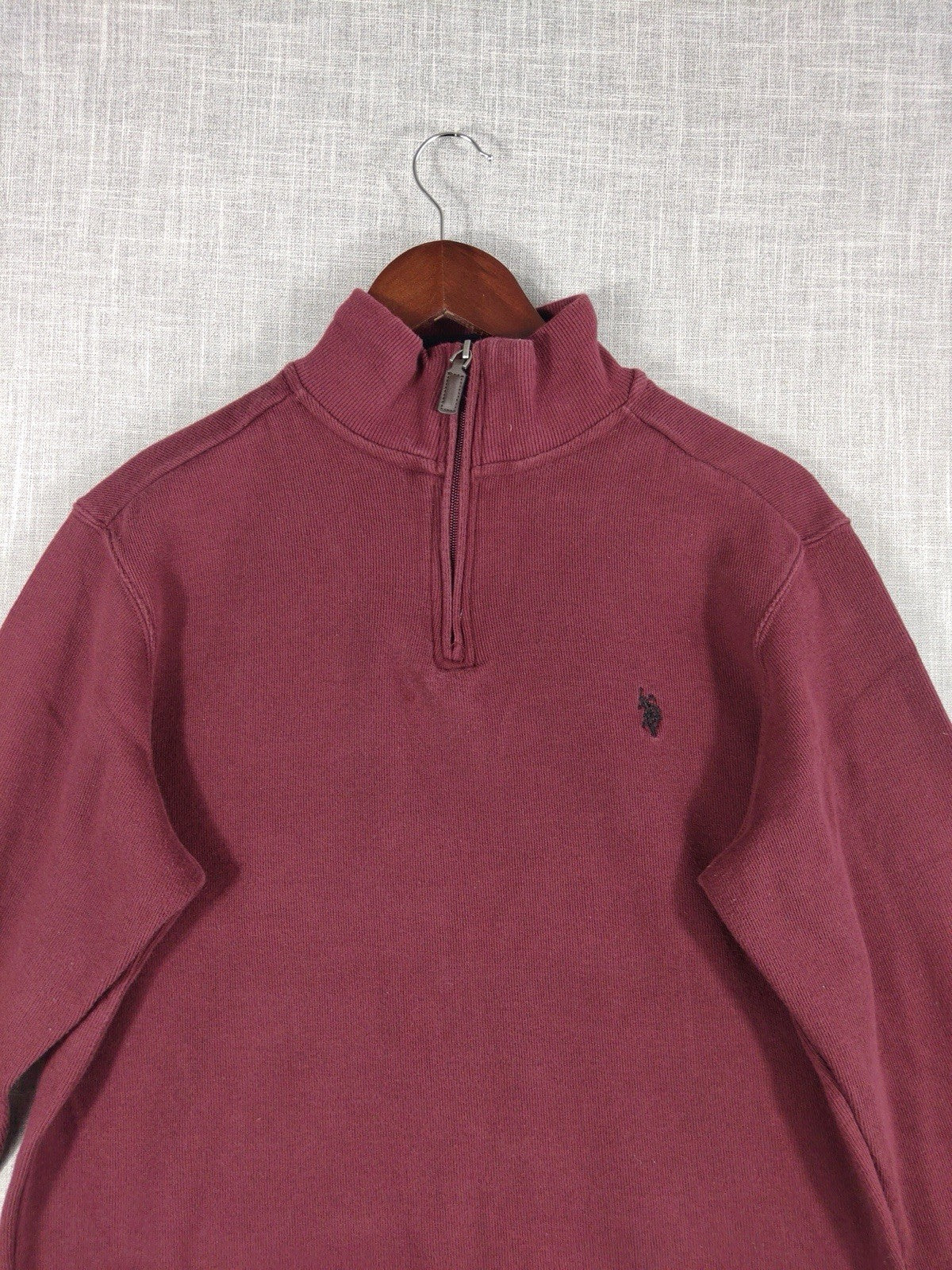 US Polo Assn Mock Neck Wine Red Pullover Quarter Zip Long Sleeves Mens Medium