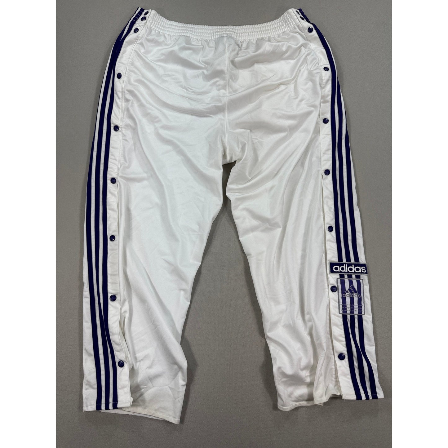 Vintage Adidas Track Pants mens XL White Three Stripe Side Snap Wide Leg Y2K