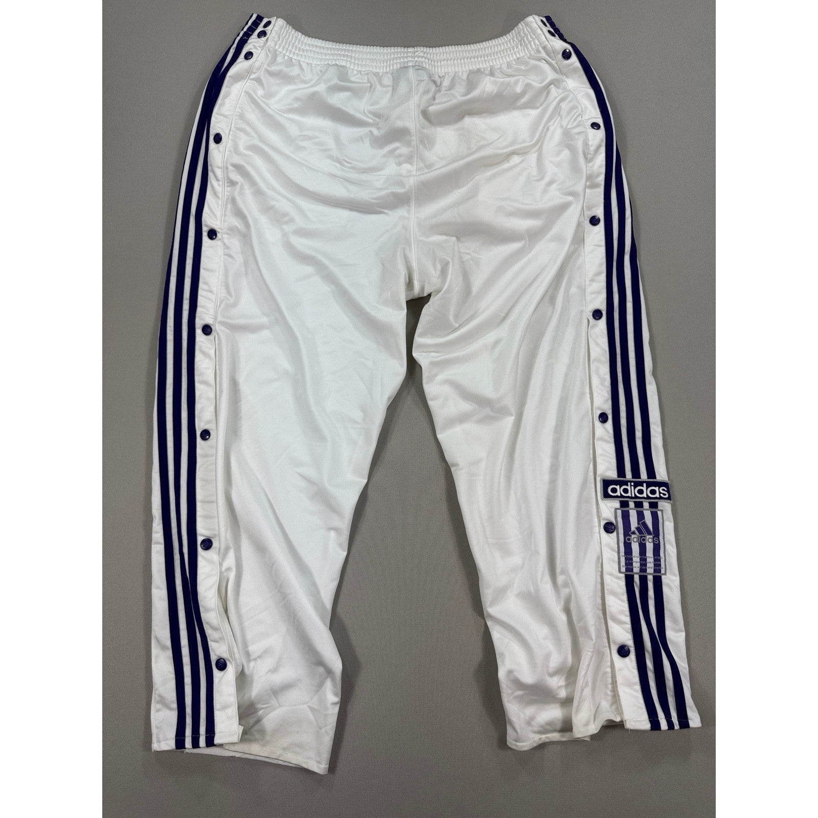Vintage Adidas Track Pants mens XL White Three Stripe Side Snap Wide Leg Y2K
