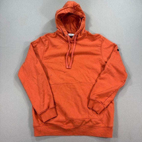 Stone Island Hoodie Pullover mens XL Orange Sweatshirt Fleece Cotton Drawstring