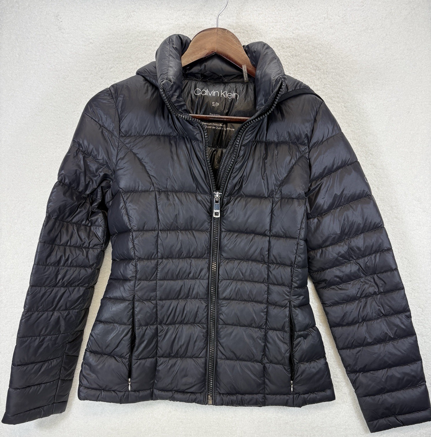 Calvin Klein Puffer Down Jacket Womens Small Black Lightweight Quilted Zip Up