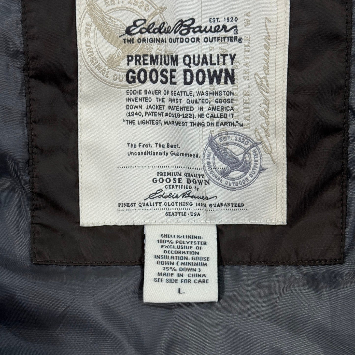 Eddie Bauer Goose Down Puffer Jacket mens Large Full Zip Premium Vest Quilted