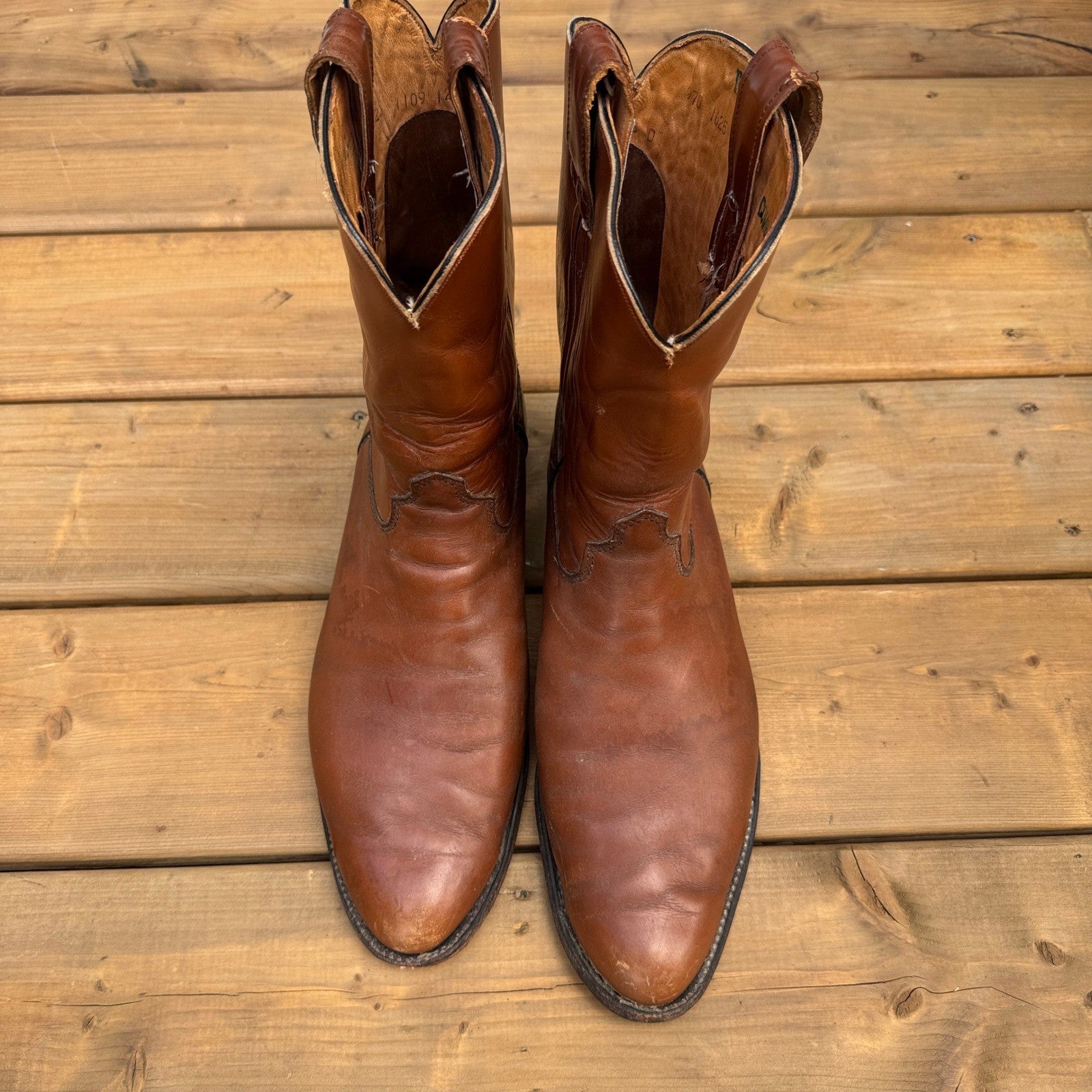 Vintage Hyer Western Boots mens Size 12 Brown Leather Cowboy Boots Made in USA