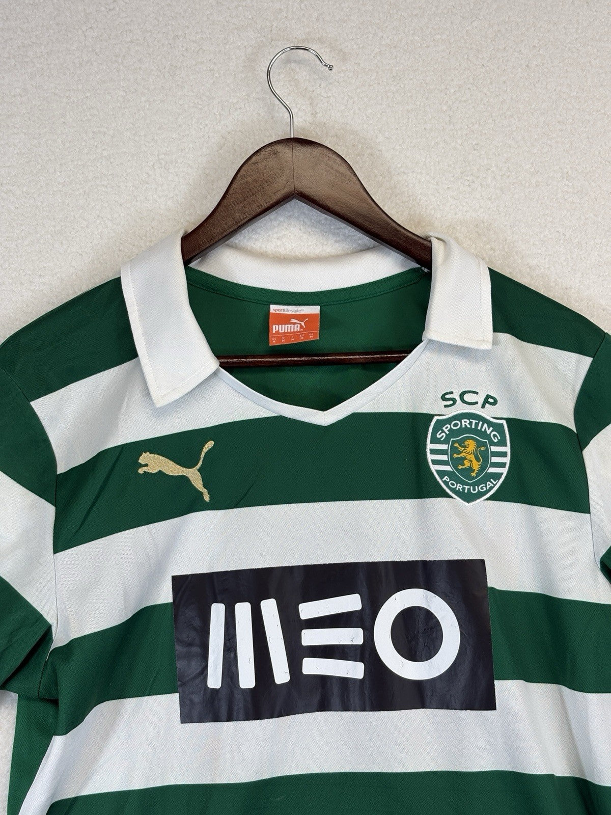 Puma Sporting Lisbon de Portugal 2013/14 White Green Stripes Jersey Mens Medium