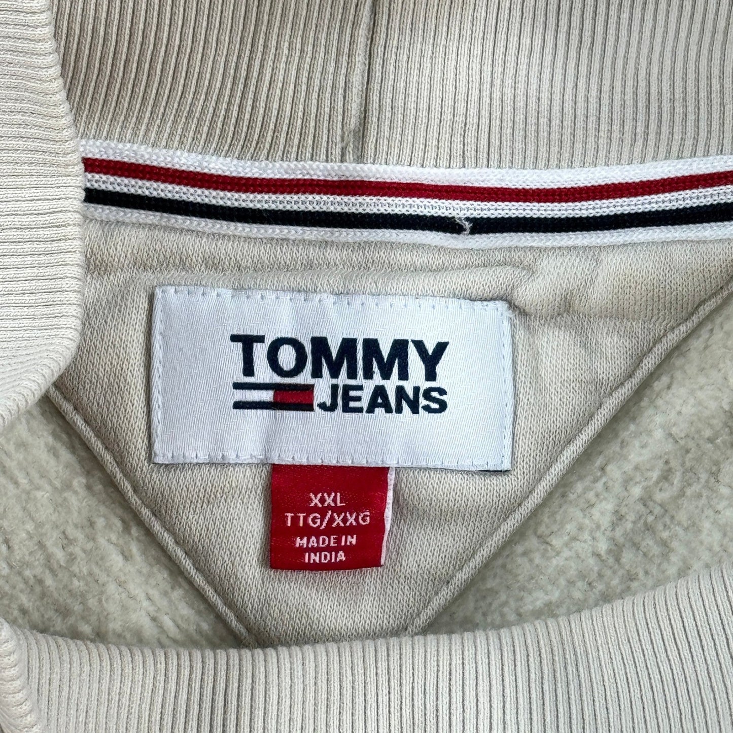 Tommy Jeans Pullover Mock Neck Sweatshirt Beige Logo Minimalist mens 2XL