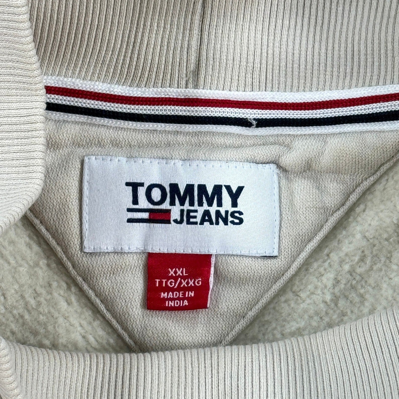Tommy Jeans Pullover Mock Neck Sweatshirt Beige Logo Minimalist mens 2XL